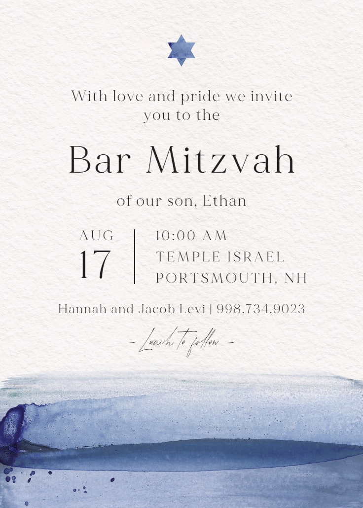 Artisan Blue - Bar & Bat Mitzvah Invitation Template | Greetings Island